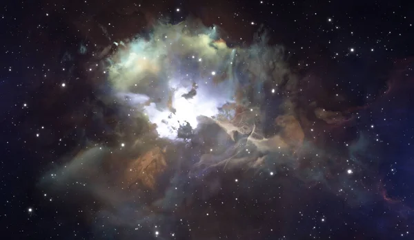 Glowing huge nebula with young stars. Space background, 3d illustration