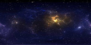 360 degree stellar system and gas nebula. Panorama, environment 360 HDRI map. Equirectangular projection, spherical panorama. Virtual reality background. 3d illustration