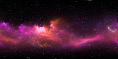 Space background with nebula and stars. Environment 360 HDRI map. Equirectangular projection, spherical panorama. 3d illustration