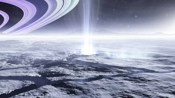 Enceladus Moon Planet Saturn Water Geysers Water Vapor Plumes Illustration — 图库照片
