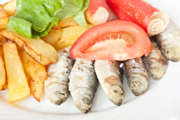 Sardine and salad arrangement fresh healthy food — Stock Photo, Image