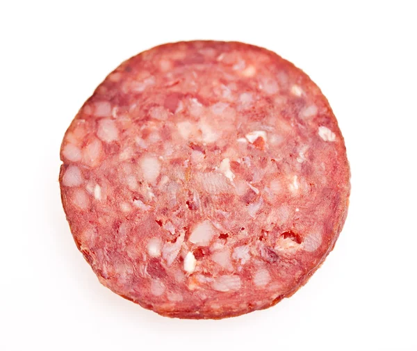 Salchichas salami carne alimentos aislados en fondo blanco —  Fotos de Stock