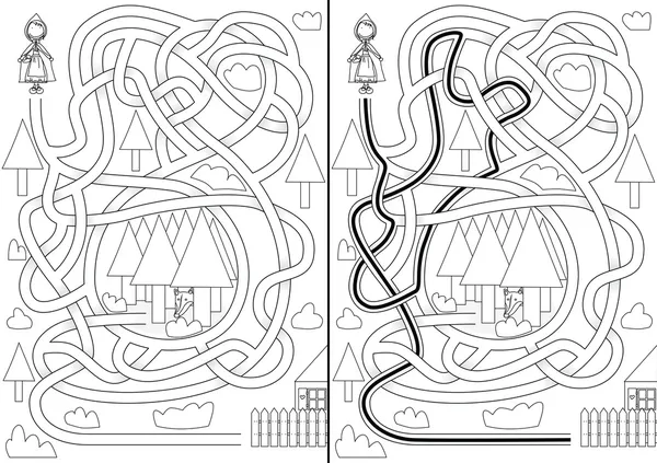 Rotkäppchen-Labyrinth — Stockvektor