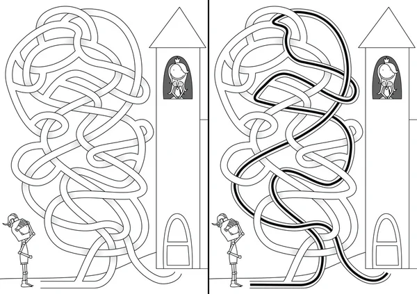 Riddare och prinsessa labyrint — Stock vektor