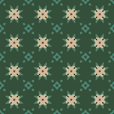 Bej, yeşil, gri ve siyah olan soyut elementlerden yapılmış kusursuz desenli.