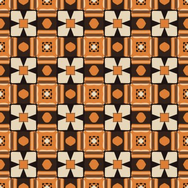 Bej, turuncu ve siyah renklerde soyut elementlerden yapılmış kusursuz desenli.