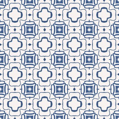 Bej ve mavi tonlarında soyut elementlerden yapılmış kusursuz resimli desen