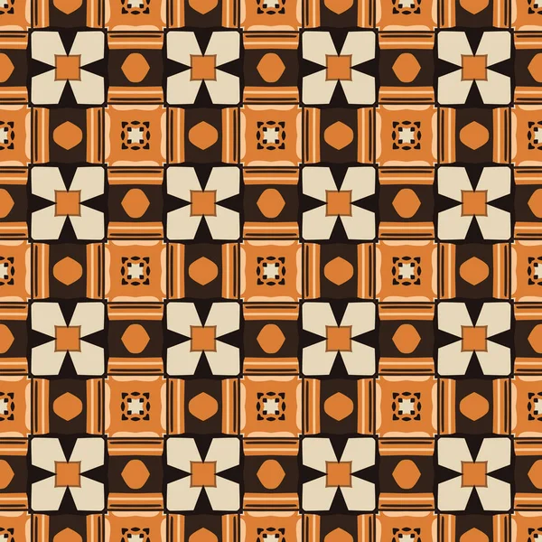 Patrón Ilustrado Sin Costuras Hecho Elementos Abstractos Beige Naranja Negro — Vector de stock