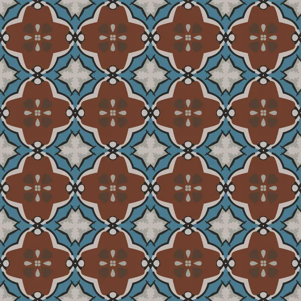 Patrón Ilustrado Sin Costuras Hecho Elementos Abstractos Beige Marrón Azul — Archivo Imágenes Vectoriales