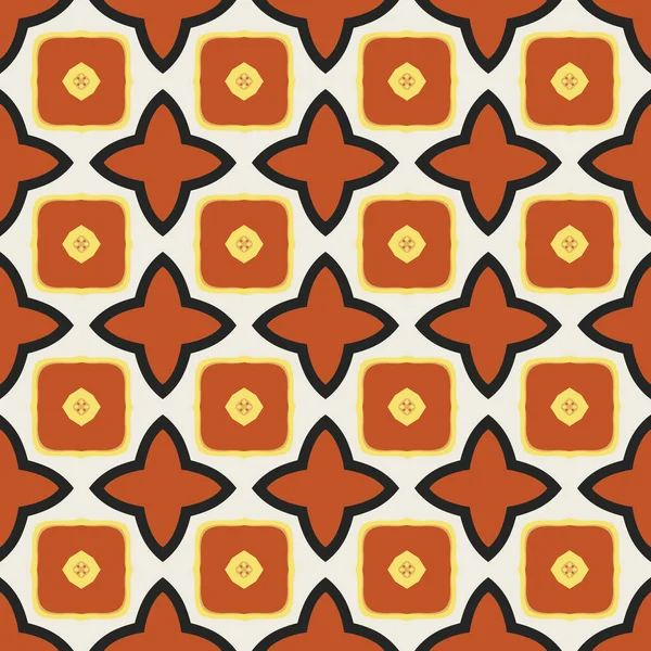 ベージュ イエロー オレンジ 黒の抽象的な要素で作られたシームレスなイラストのパターン — ストックベクタ