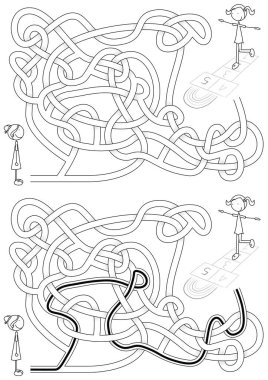 Siyah beyaz çözümü olan çocuklar için seksek labirenti