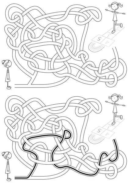 Hopscotch Labirinto Para Crianças Com Uma Solução Preto Branco —  Vetores de Stock
