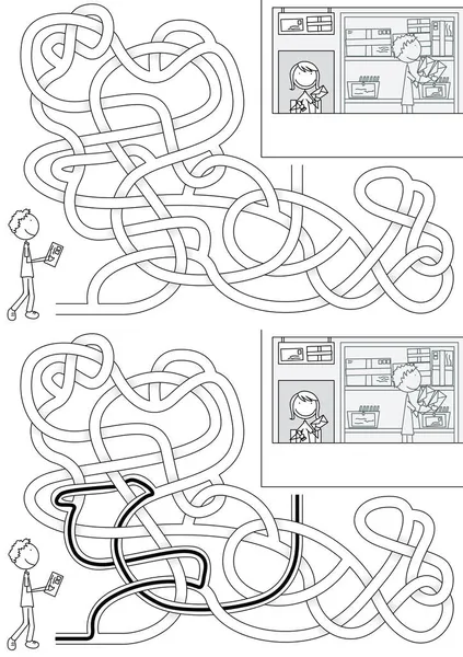 Postkontor Labyrint För Barn Med Lösning Svart Och Vitt — Stock vektor