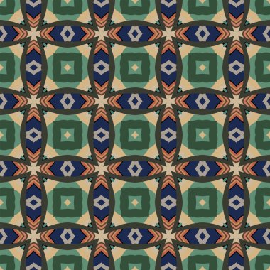 Bej, yeşil, gri, mavi, pembe, kahverengi ve siyah gibi soyut elementlerden oluşan kusursuz desenli.