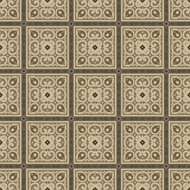 Bej ve gri tonlarında soyut elementlerden yapılmış kusursuz resimli desen