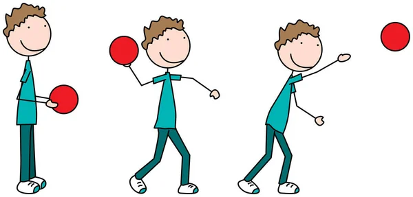 男の子の運動の漫画のベクトルイラスト ボールを投げる — ストックベクタ