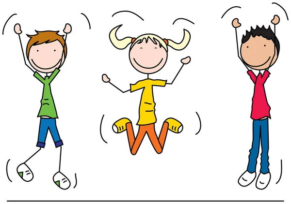 Cartoon Illustration Girl Boys Jumping Joy — Stock Vector