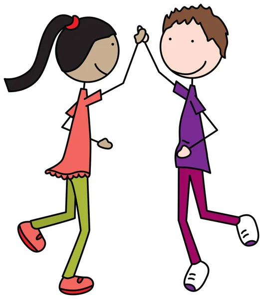 漫画イラストの女の子と男の子のお祝いで高5ジェスチャー — ストックベクタ