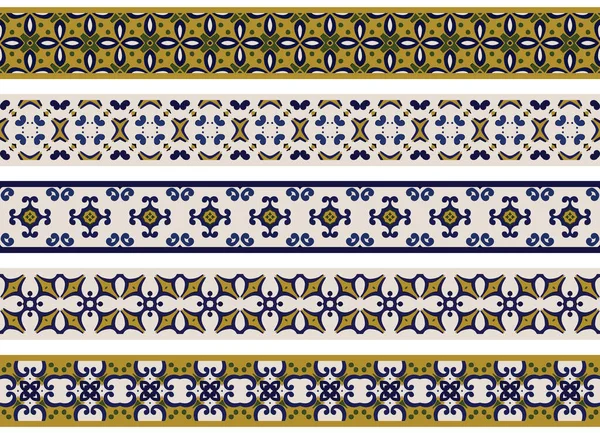 一组由米黄色 蓝色和浅棕色的抽象元素构成的五个插图装饰边框 — 图库矢量图片