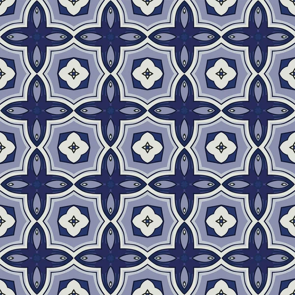 Nahtlos Illustriertes Muster Aus Abstrakten Elementen Weiß Und Blautönen — Stockvektor