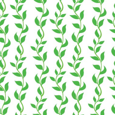 Beyaz yapraklı, resimli yeşil dallardan yapılmış kusursuz bir desen.