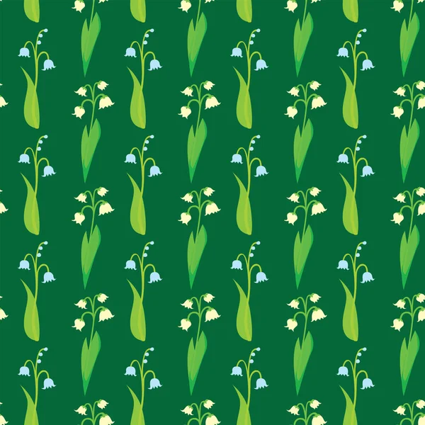 Seamless Pattern Made Illustrated Flowers Dark Green Background — ストックベクタ
