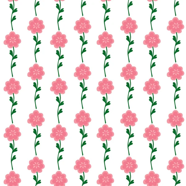 Modèle Sans Couture Fleurs Roses Illustrées Sur Fond Blanc — Image vectorielle