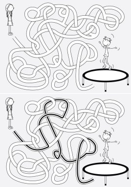 Siyah beyaz çözümü olan çocuklar için trambolin labirenti