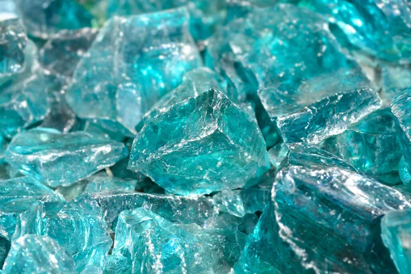 Turquoise decorative crush glass rocks close up