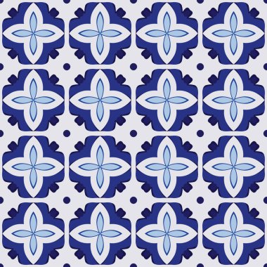 Bej ve mavi tonlarında soyut elementlerden yapılmış kusursuz resimli desen