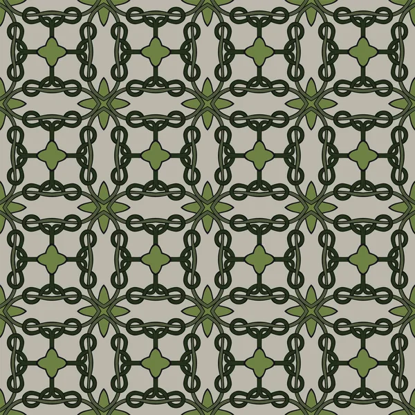 ベージュと緑の色合いで抽象的な要素のシームレスなイラスト パターン — ストックベクタ