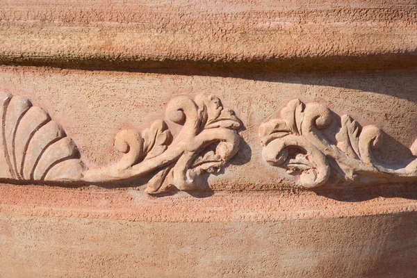 Detail Orange Brown Terracota Pot Ornaments — Zdjęcie stockowe