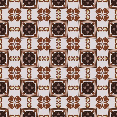 Bej, sarı ve kahverengi tonlarında soyut elementlerden yapılmış kusursuz desenli.