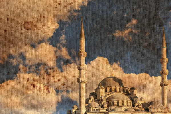 复古帆布打印伊斯坦布尔清真寺 — 图库照片