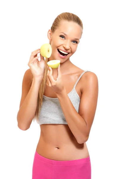 Portret van een spelen vrouw met appels — Stockfoto