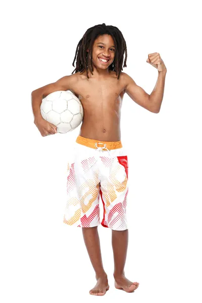 Handsome rasta guy show his biceps — Stock Photo, Image