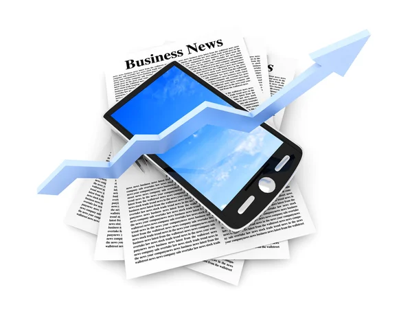 På uppgång - smartphone i business news — Stockfoto