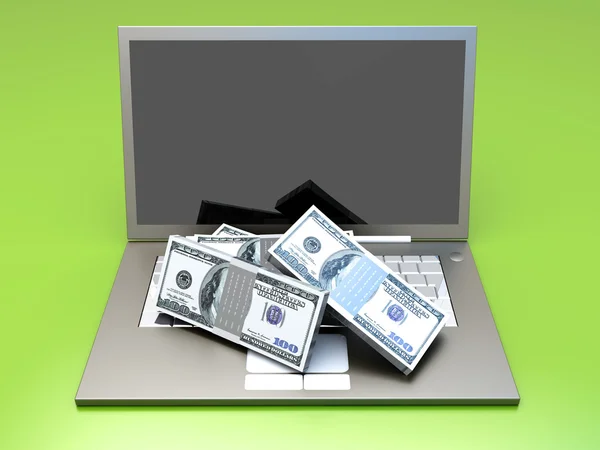 Geld en laptop — Stockfoto