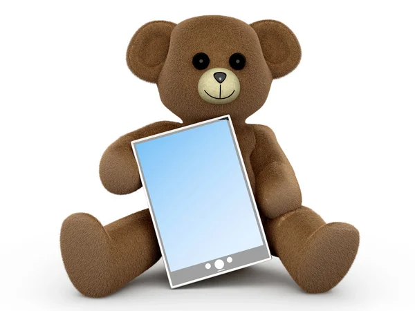 Teddy con un PC Tablet — Foto Stock