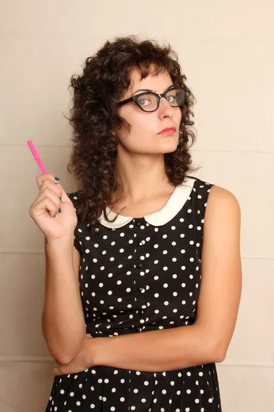 Pensive with a Pen — Stock Photo, Image