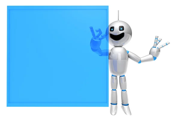 Cartoon robot med hjälp av en virtuell pekskärm — Stockfoto