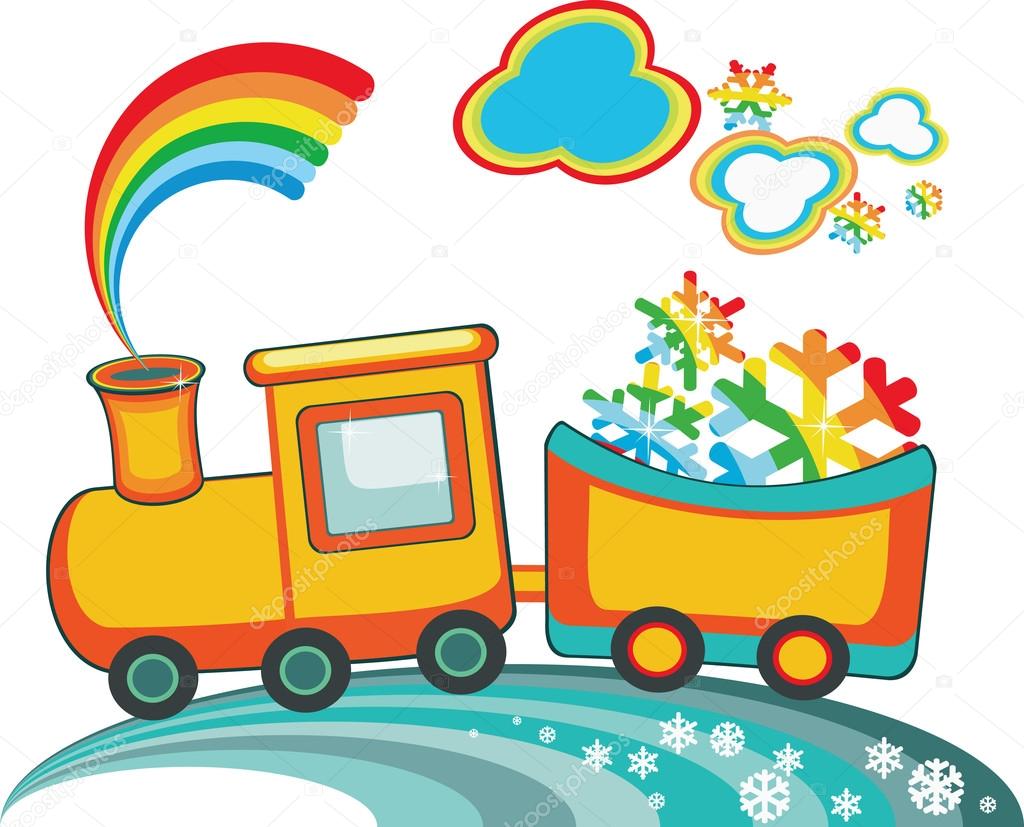 Cartoon Christmas train with rainbow snow — Fotografie od sunart