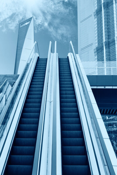 Escalator to the sky, urban fantasy landscape,abstract expression
