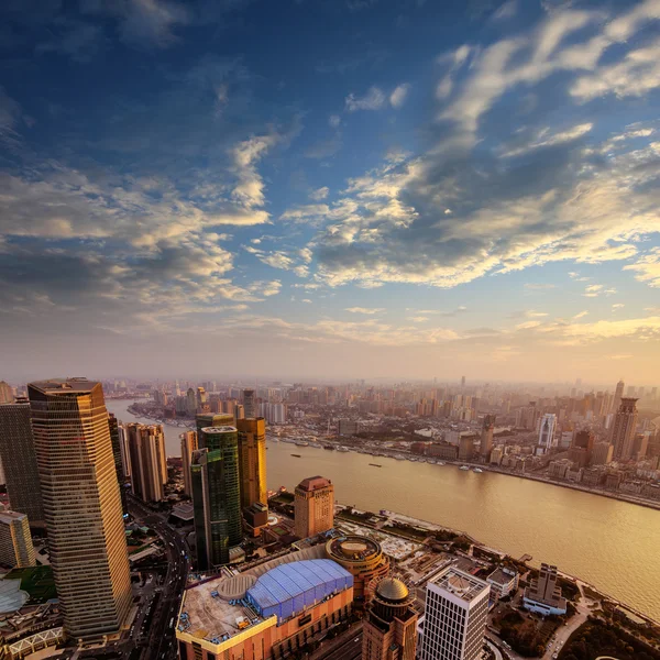 Šanghaj pudong Panorama při západu slunce — Stock fotografie