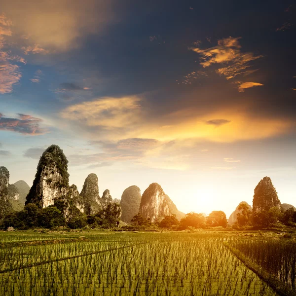 Pôr do sol na paisagem rural — Fotografia de Stock