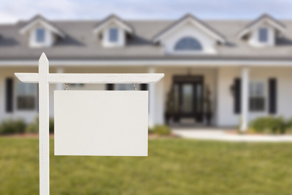 Blank Real Estate Sign in Front of New House