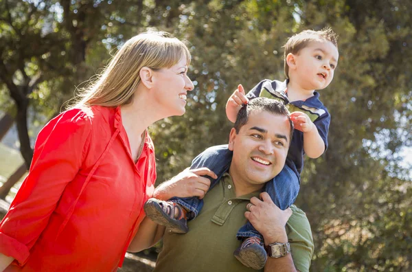 Familia de raza mixta Disfrute de un paseo por el parque —  Fotos de Stock