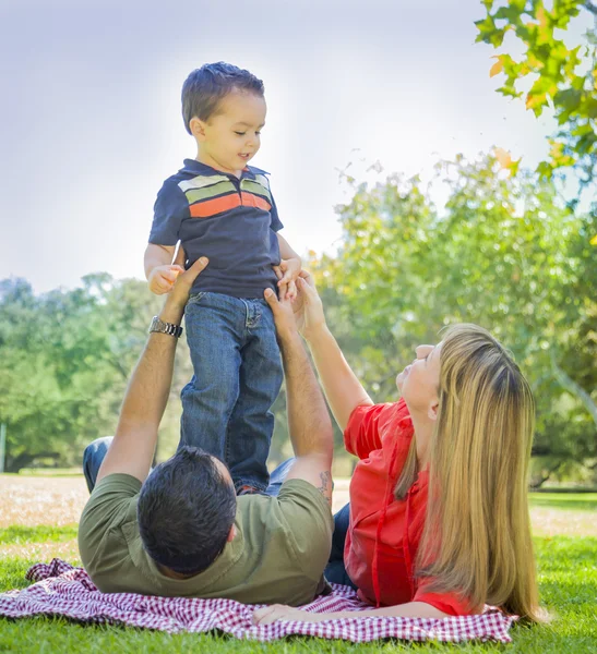 Familia de raza mixta disfruta de un día en el parque — Foto de Stock