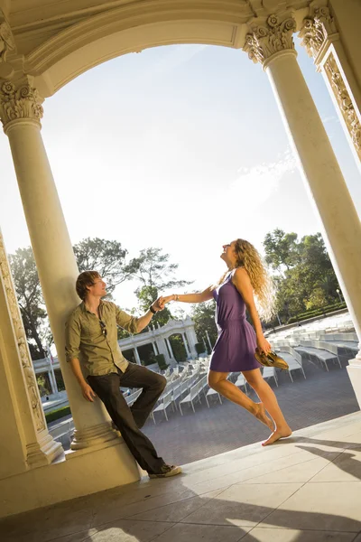 Attractive Loving Couple Portrait in the Outdoor Amphitheater — Stock Photo, Image