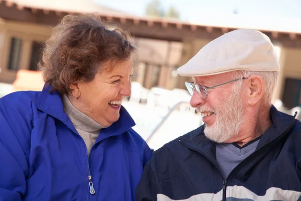 Happy Senior Adult Couple Bundled Up Outdoors Royalty Free Stock Images